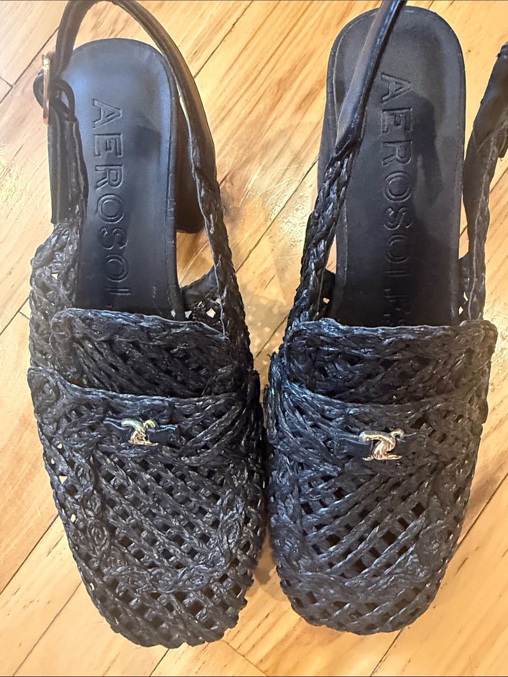 AEROSOLES Black Woven Slingback Mules